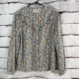 St John’s Bay Top SZ MP Ruffle Green Yellow Floral Prairie Modest Cottage Core